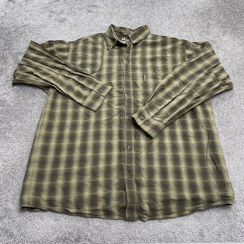 Columbia River Lodge Vintage Hunting Shirt Mens Large Green Plaid Long Sleeve